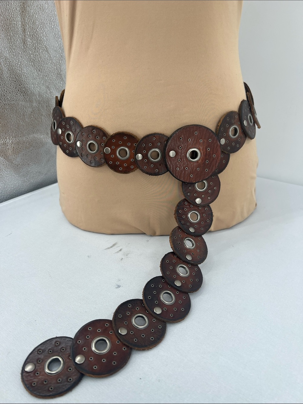 Artisan Dark Brown Boho Disc Waist Belt - Picture 2 of 5